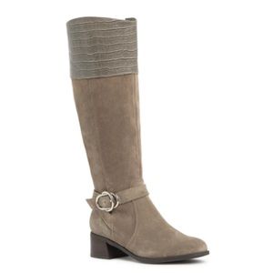 Marc Fisher Wide Calf Knee High Riding Boot in Taupe Suede, NEW, Size 11 Wide